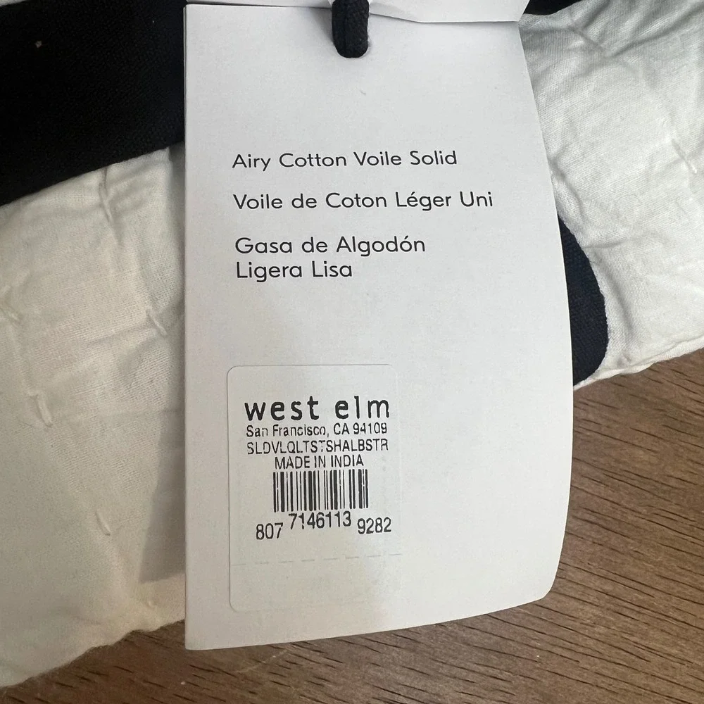 West Elm Alabaster Airy Cotton Voile Solid Sham Creamy White Quilted‎ Standard